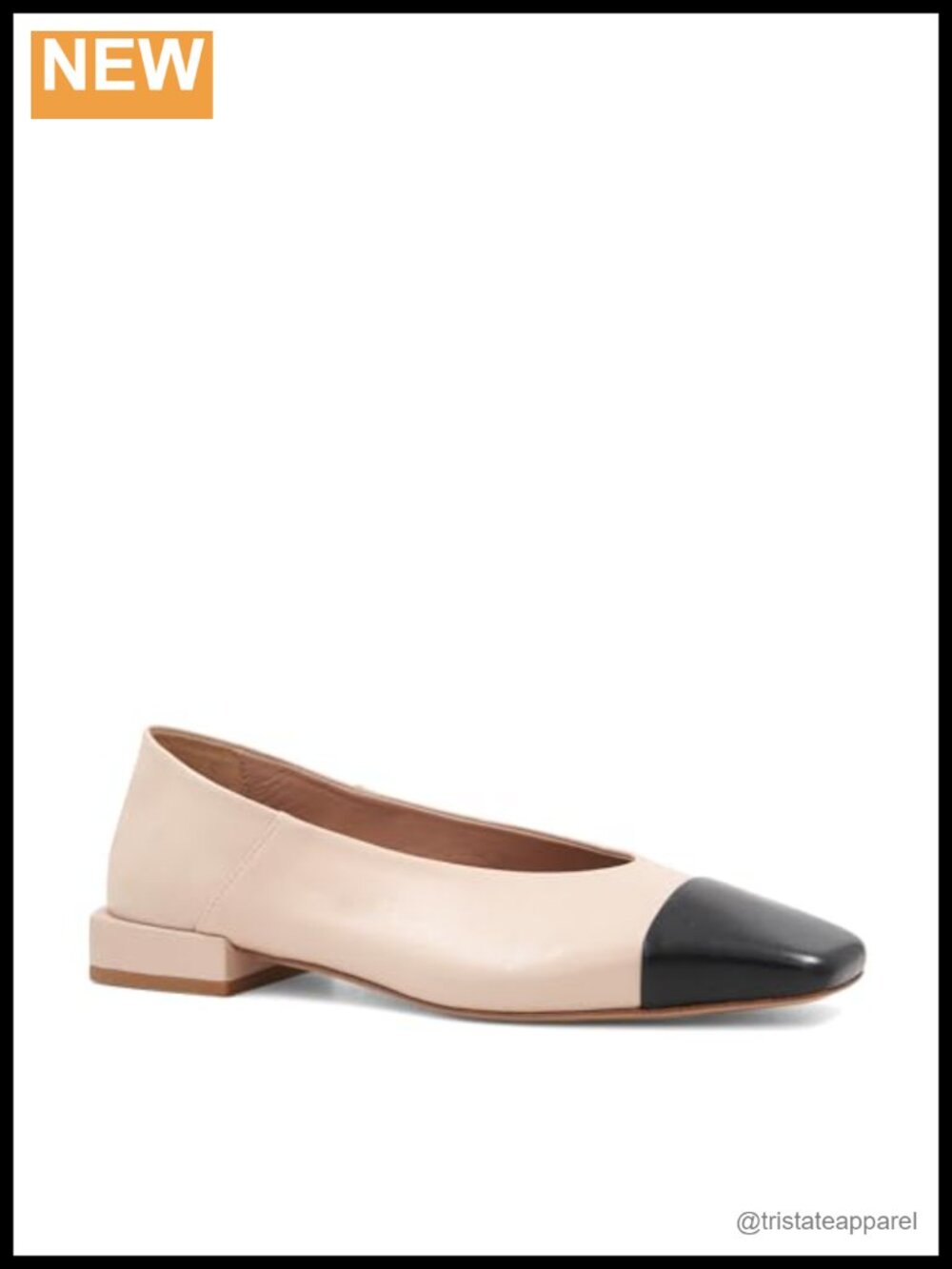 Leather Cap Toe Block Heel Ballet Flat Slip-On